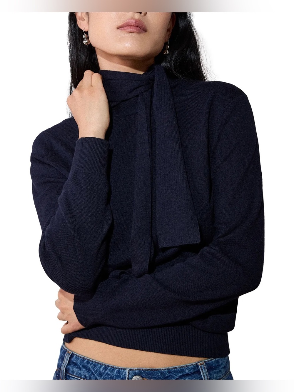 M 🧣🏔️Liz Claiborne Navy Knit Sweater with Side Tie Neck